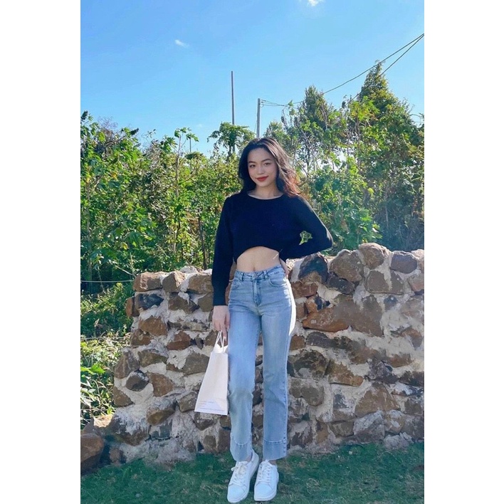 Quần jean nữ ống suông trơn co giãn , chất liệu jean cotton mềm mịn, bền đẹp AnNgo - AT181