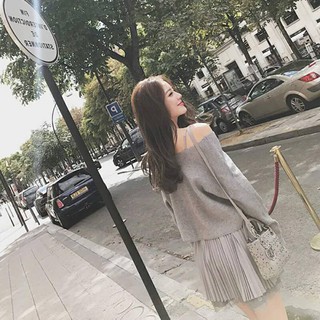 Set váy len ghi gấu ren (bán cả set)
