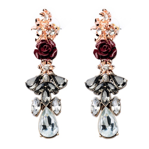 Khuyên tai đơn thiết kế hình hoa hồng đính đá quý nhân tạo sang trọng dành cho nữ