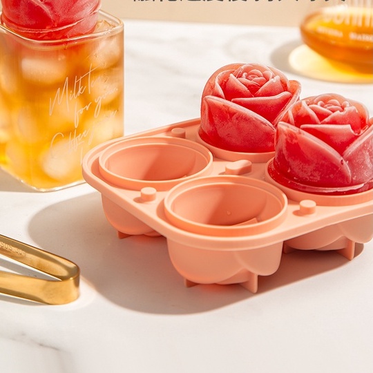 Khuôn Silicone Làm Đá Hình Hoa Hồng 3D 4 Ngăn Tiện Dụng