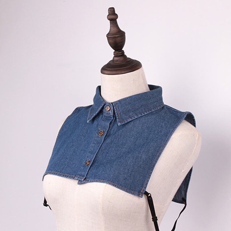 Cổ Áo Sơ Mi Giả Vải Denim Phối Nút Có Thể Tháo Rời Thời Trang Unisex