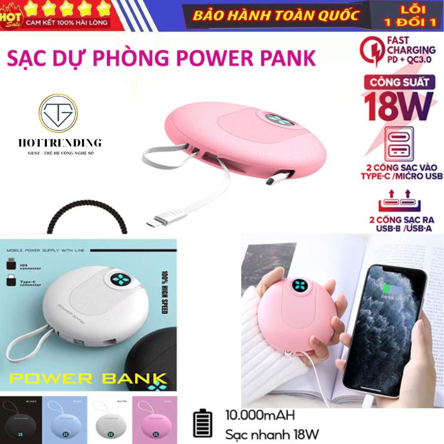 Sạc dự phòng 10000mah 18W hình tròn 3 cổng usb mẫu mới 2022