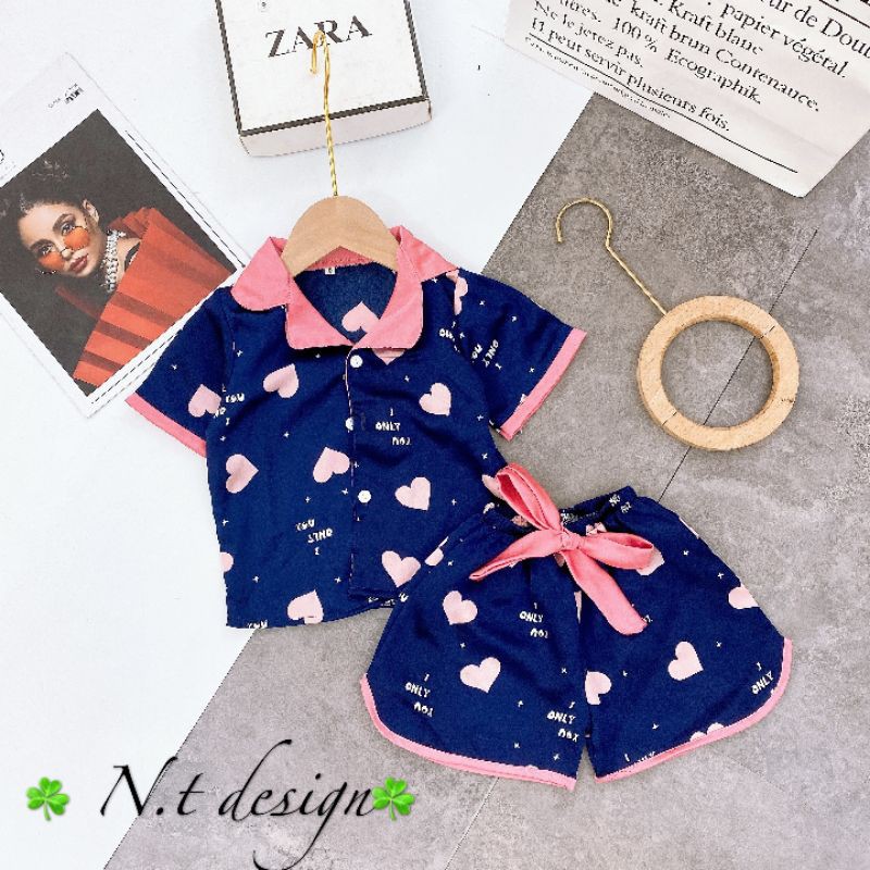 Đồ bộ mặc nhà pijama bé gái 12-14kg chất lụa satin siêu mềm mịn