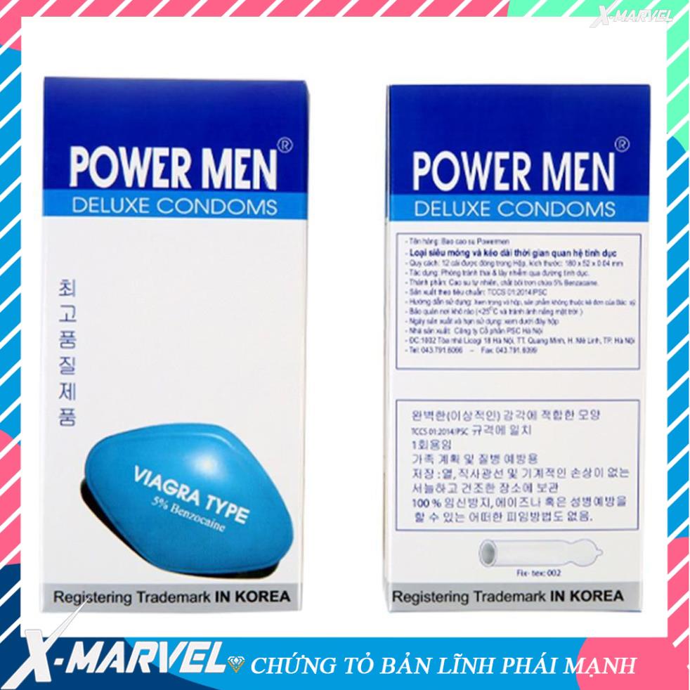 Bao cao su chống xuất tinh sớm, gân, gai, kéo dài thời gian quan hệ- hộp 12 chiếc- Bcs Power Men Viagra ngọc trai