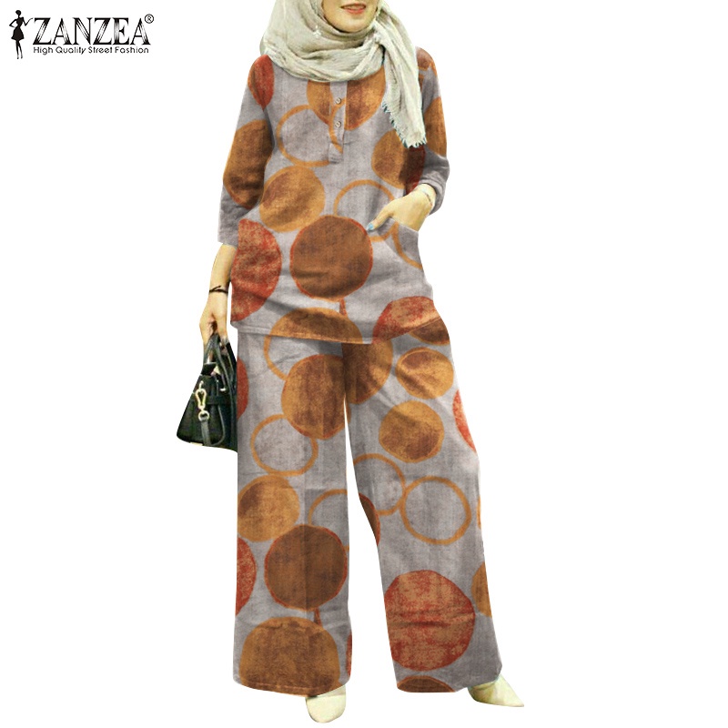 Zanzea Set Đồ Hồi Giáo Cổ Tròn Tay 3 / 4 Kèm Túi Phong Cách Vintage Cho Nữ