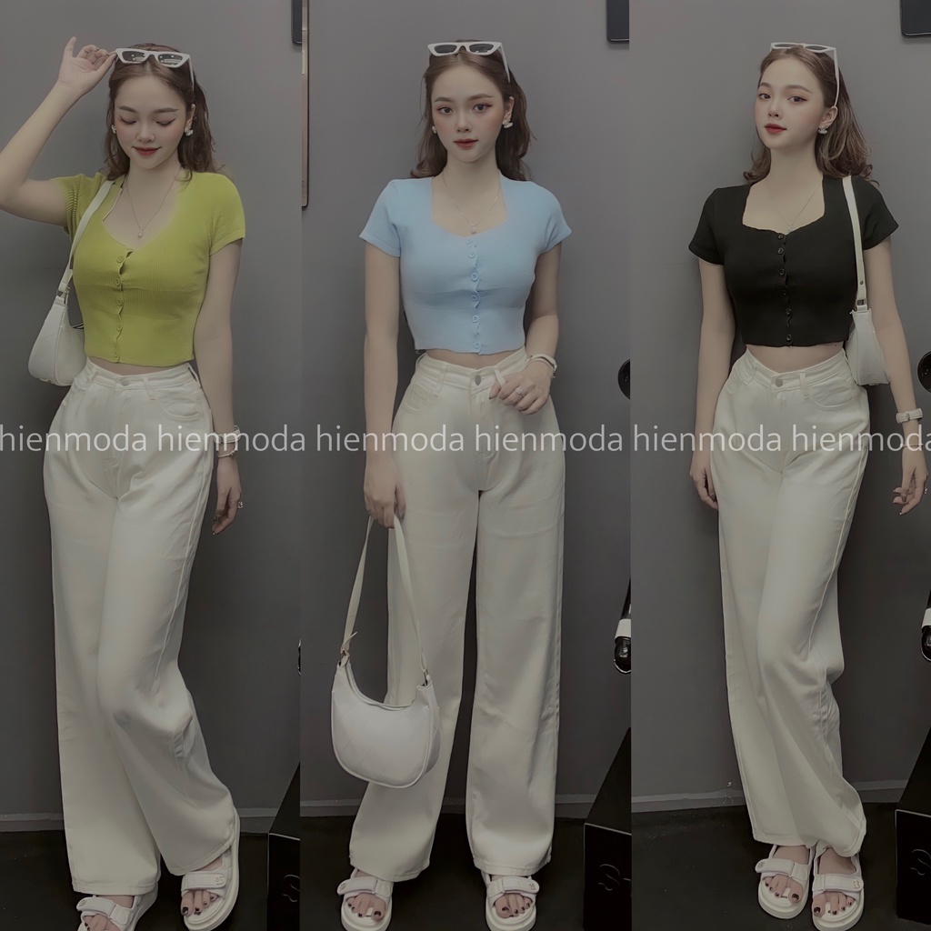 Áo len mongtoghi nữ cổ vuông Croptop , áo len dệt kim mỏng ngắn tay cúc dọc