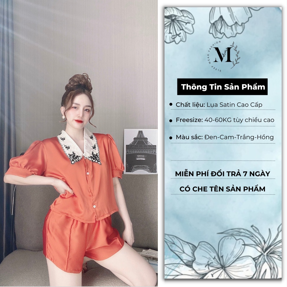 [ Lụa Cao Cấp ] Đồ ngủ sexy set tiểu thư ngắn cổ thêu gợi cảm mặc nhà chất liệu lụa satin mềm mịn 043 | BigBuy360 - bigbuy360.vn
