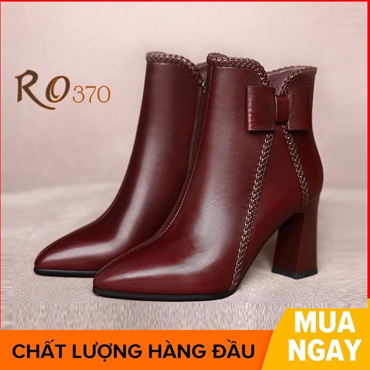 Giày boot bốt nữ cổ thấp 8 phân hàng hiệu rosata hai màu đen đỏ ro370