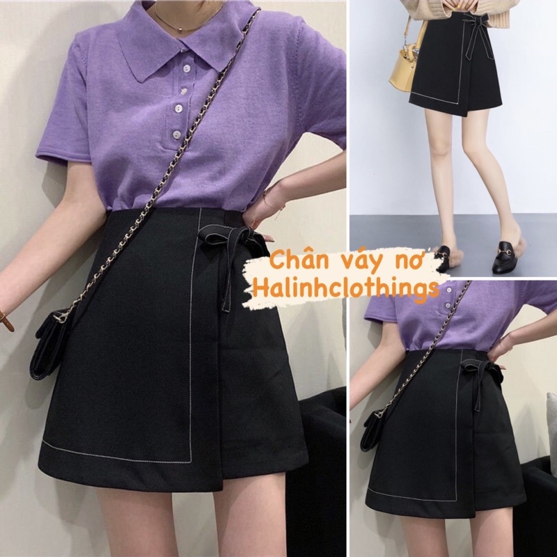 Chân váy chữ a trơn chỉ nổi có nơ buộc 860