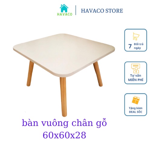 Bàn Trà chân gỗ tròn -bàn trà kiểu nhật-bàn trà decor  bền bỉ chắc chắn kích thước vuông 60*60cm.