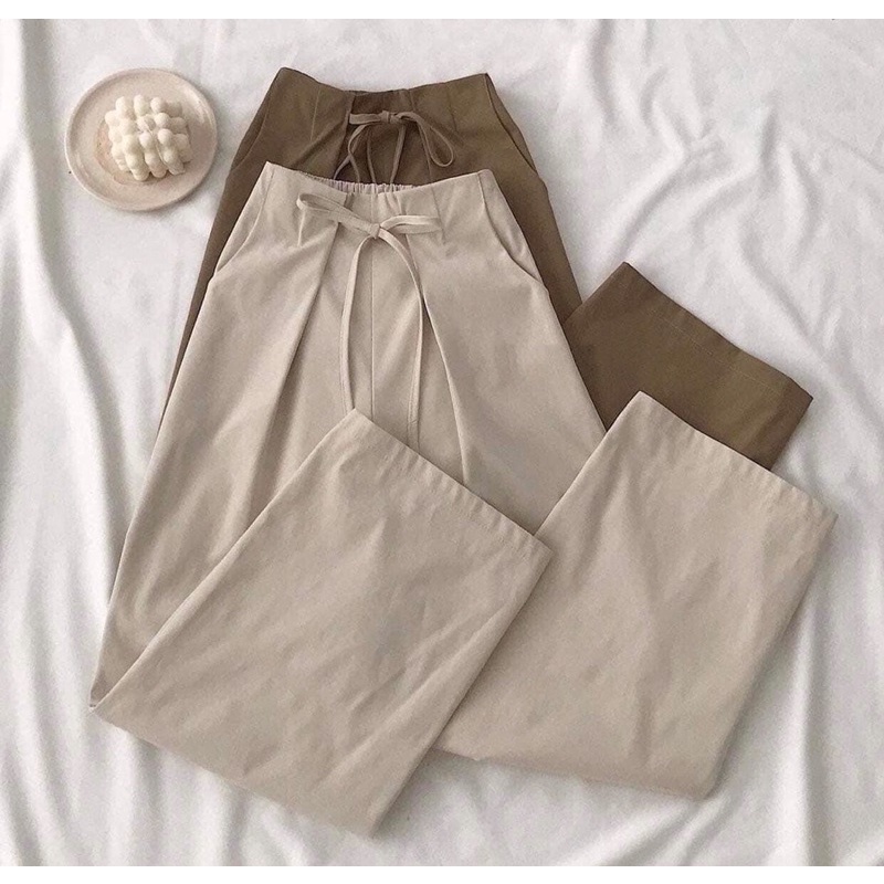 Quần Cullotes Buộc Dây Nữ [FREESHIP]  Quần ống rộng vintage màu ĐEN | BE | NÂU | XANH cá tính Ulzzang