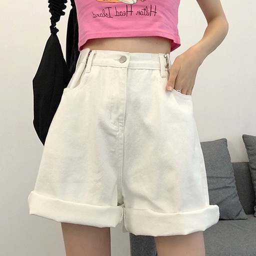 Quần shorts nữ cạp cao ống rộng, quần short nữ phong cách_c41
