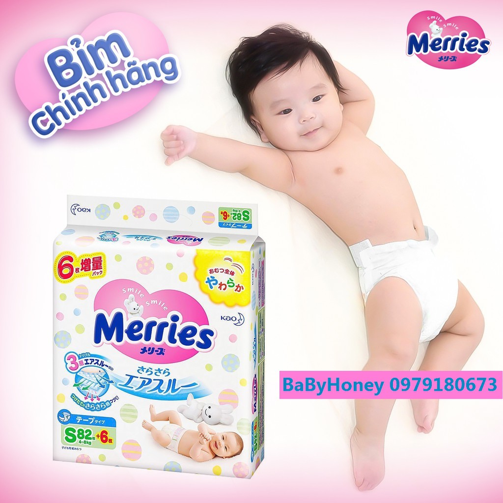 Bỉm Merries ,Tã/Bỉm Merries Cộng Miếng HÀNG NỘI ĐỊA NHẬT_DÁN/QUẦN NB96/S88/M68/L58/M64/L50/XL44/XXL28/S82TC