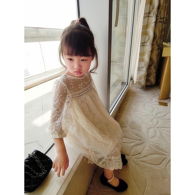 Váy Xòe Ren Dài Tay Bé Gái Xuân Hè 2020 Tiểu Thư Xinh Xắn Mát Và Bồng Bềnh DoctorBear