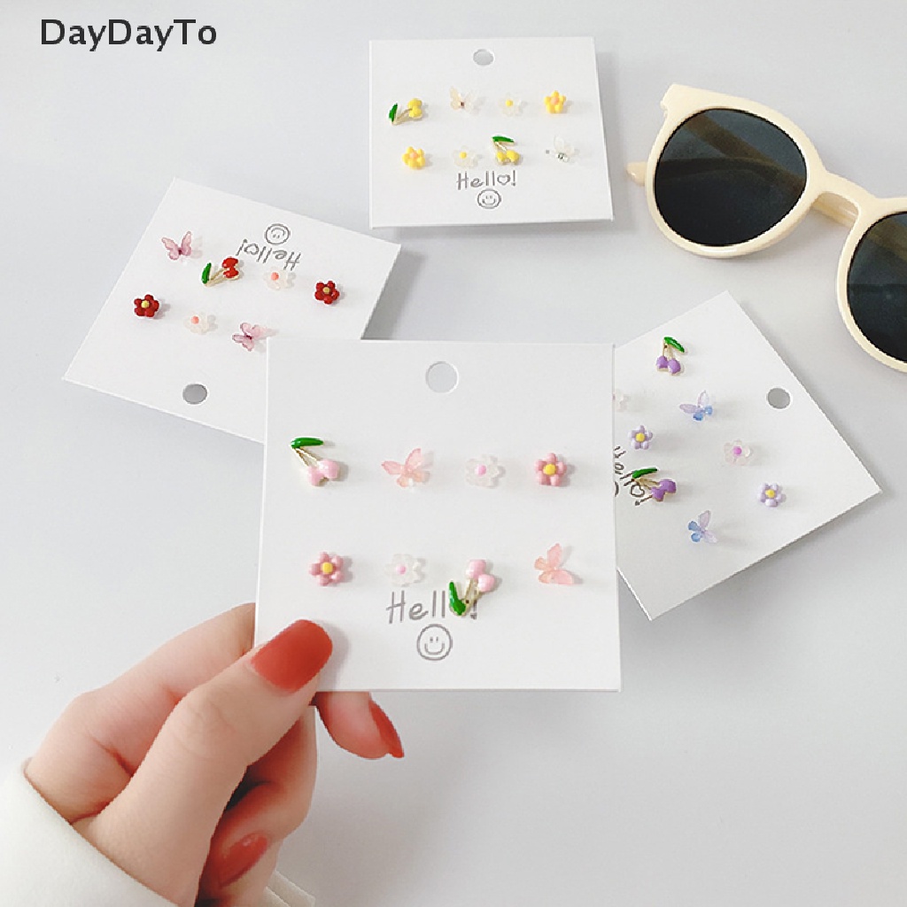 Bộ 8 Khuyên Tai Hình Học / Hoa / Bướm Kiểu Cách Dễ Thương Cho Nữ