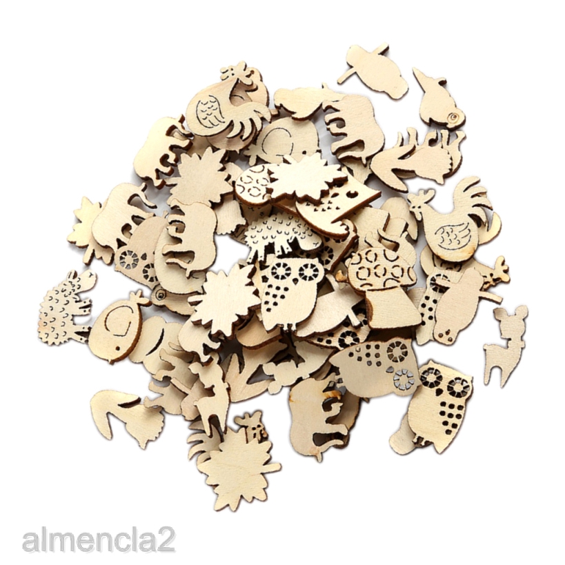 50 Pieces Wooden Animal Shapes Gift Tags Scrapbook Embellishments Art Wood