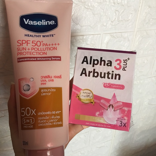 Combo kem dưỡng da vaseline 50X và kích trắng Alpha 3 arbutin