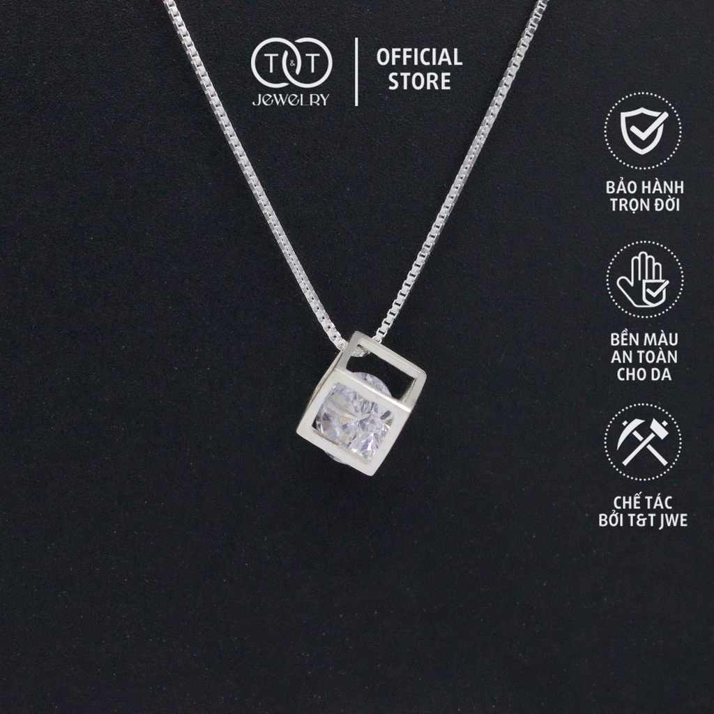 Dây chuyền Bạc nữ Rubik Tinh Xảo s925 Mặt Đá Tròn T&amp;T Jewelry cao cấp DC03