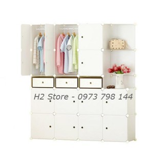 [Rẻ Nhất Shopee] Tủ Nhựa Lắp Ghép 16 Ô + 4 Giày (Gồm 3 Kệ) Trắng Đục Để Đồ Đa Năng Thông Minh Sâu 47Cm