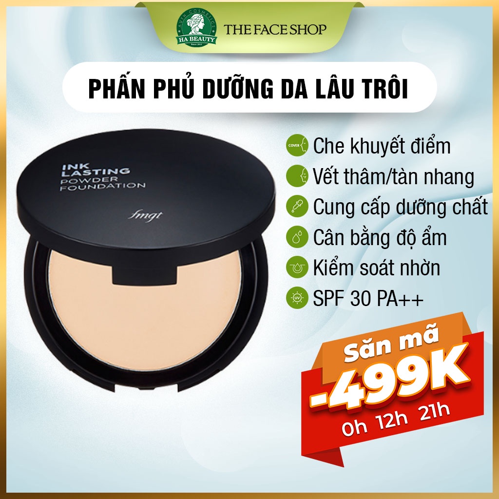 Phấn phủ nén trang điểm dưỡng da The Face Shop siêu mịn fmgt Ink Lasting Powder Foundation 9g chống nắng SPF30+PA+++