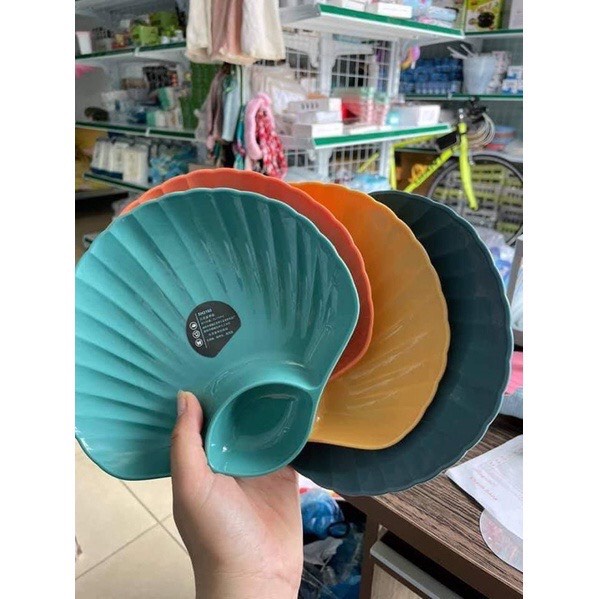 Set 4 đĩa lúa mạch hình vỏ sò mẫu mới nhất, có ngăn để gia vị