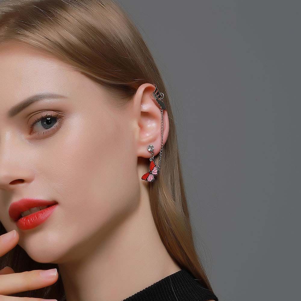 Bông tai dáng dài hình bướm bằng hợp kim đính đá nhiều màu sang trọng phong cách Hàn Quốc cho nữ