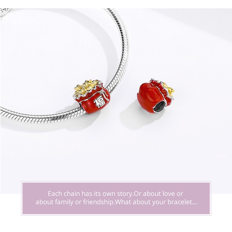Hạt Xỏ Vòng Tay Bamoer BSC100 Cho Nữ Hình Túi Lộc Tài Màu Đỏ Làm Bằng Kim Loại Mạ Bạc | BigBuy360 - bigbuy360.vn