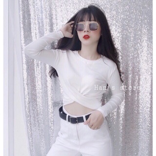 Áo croptop tay dài xoắn bụng