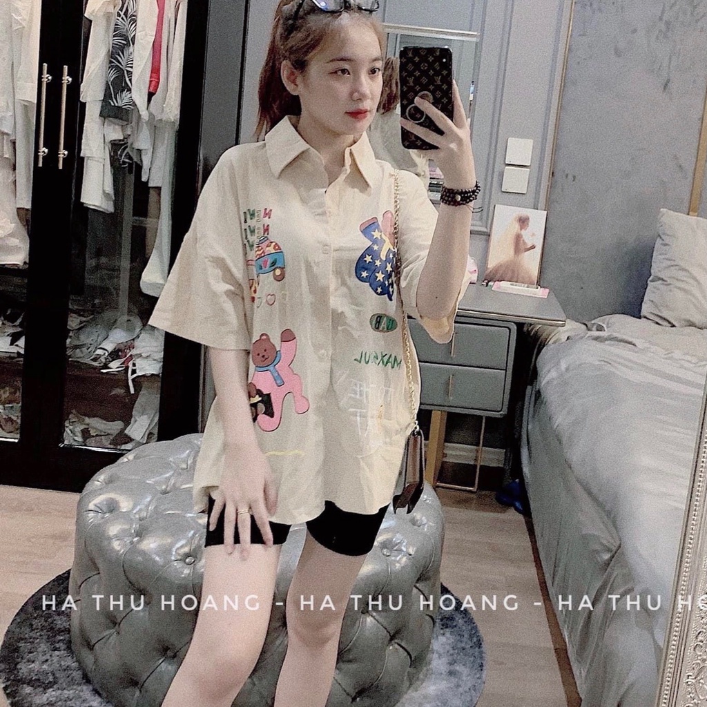 Set Bộ Đồ Nữ Áo Sơ Mi Hoạ Tiết + Quần Legging Ngố