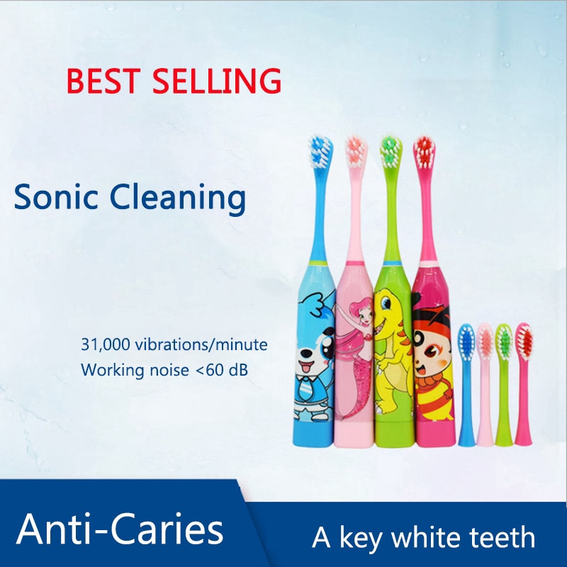 Bộ đầu bàn chải đánh răng điện tử họa tiết nhân vật hoạt hình cho bé