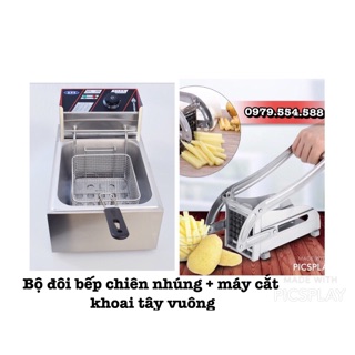Bếp chiên nhúng điện + máy cắt khoai tây vuông