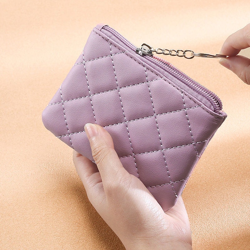 Ví Đựng Tiền Xu Mini Bằng Da PU Có Khóa Kéo Đính Kim Cương Thời Trang Cho Nữ