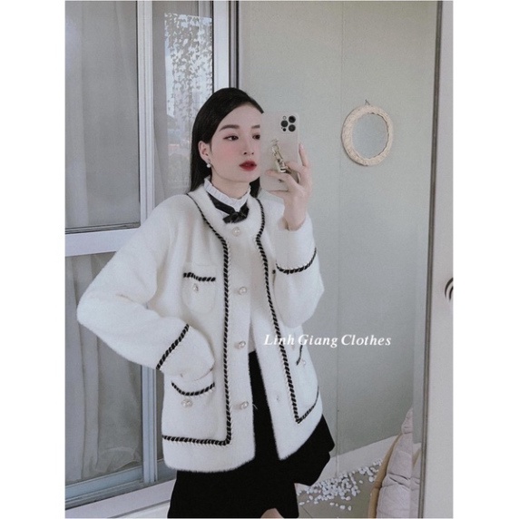 Áo cadigan ép dạ len lông thỏ hàng cao cấp có sẵn - Hàng nhập khẩu