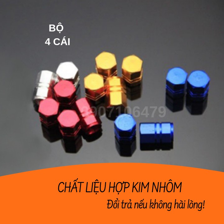 Bộ 04 ốc - nắp chụp trang trí đầu van, vòi bơm hơi bánh xe, lốp xe ô tô, xe máy, xe hơi, xe máy