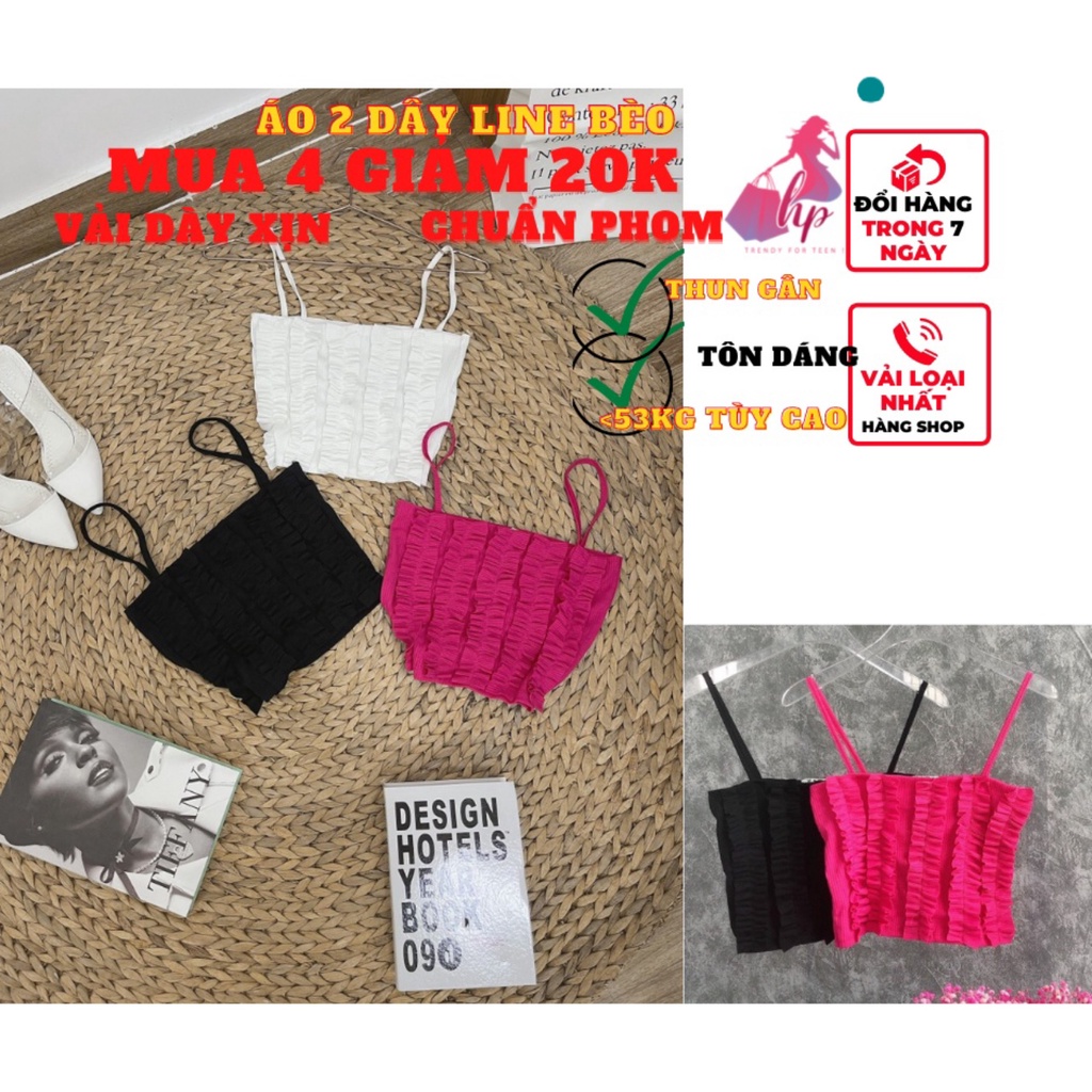 Áo 2 dây nữ kiểu line bèo croptop cực dễ thương ôm body thun gân màu trắng đen cực dễ thương hàn quốc mẫu mới 2022- A110