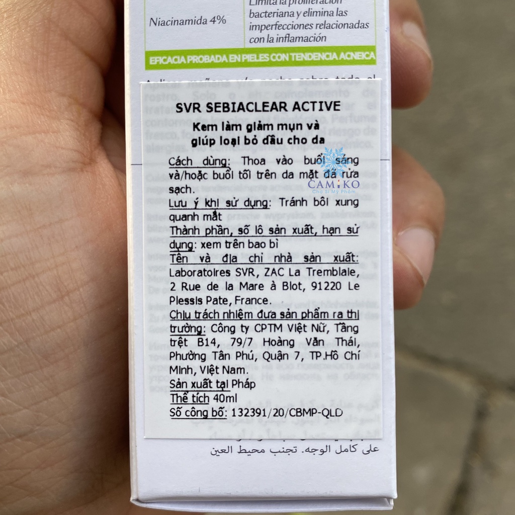 Kem làm giảm mụn và loại bỏ dầu nhờn cho da nhờn mụn SVR Sebiaclear Active 40ml