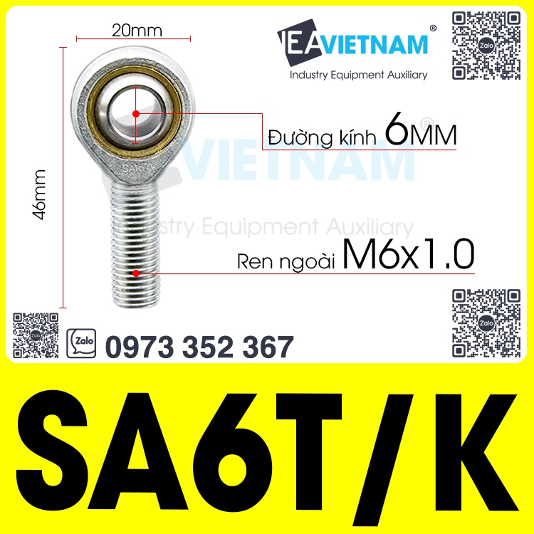 Vòng bi mắt trâu 6mm M6 SA 6 +SI 6 đường kính 6mm hàng chính hãng có vỏ hộp nhà sản xuất