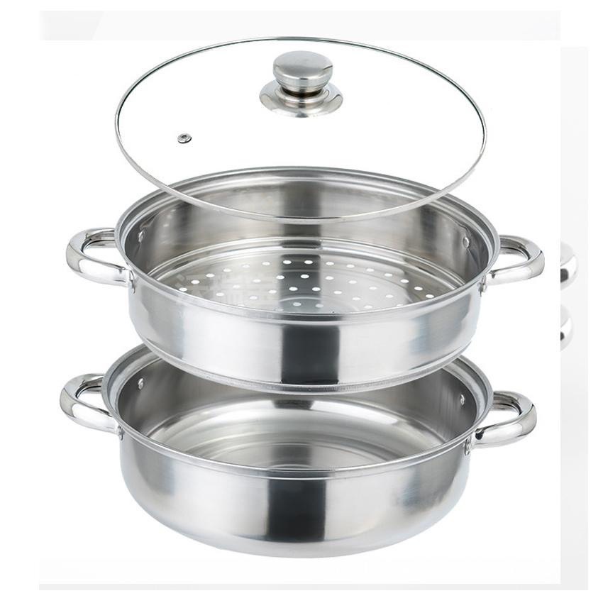 Bộ xửng hấp inox 28cm - nồi hấp đa năng 2 tầng cao cấp nắp kính tiện dụng hấp xôi - hấp bánh bao