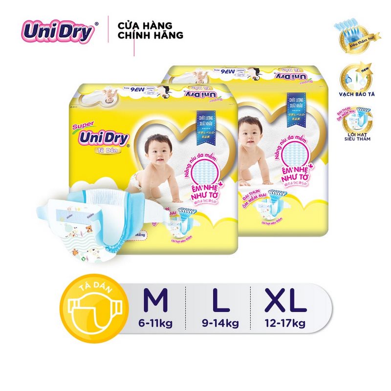 Combo 2 tã dán UniDry Gói Super Jumbo Size XL (62 Miếng)