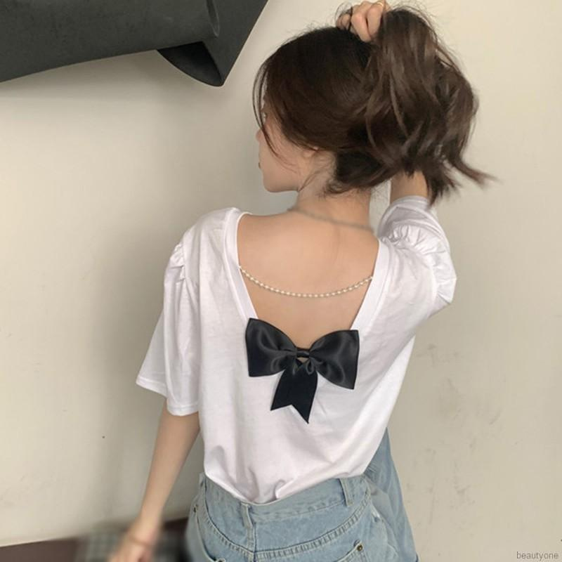 Áo Thun Nữ Tay Ngắn Hở Lưng Màu Trơn Thời Trang Hàn Quốc Gợi Cảm | BigBuy360 - bigbuy360.vn