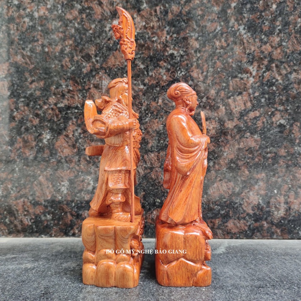 cặp tượng quan công Khổng minh gỗ hương cao 20 cm