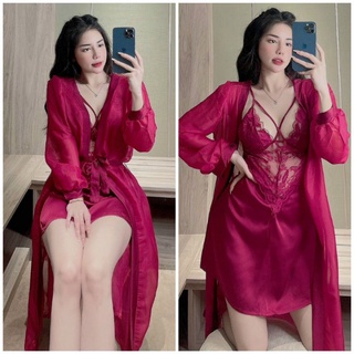 Váy ngủ lụa Latin + Voan Cao Cấp có mút ngực kèm áo choàng Sexy