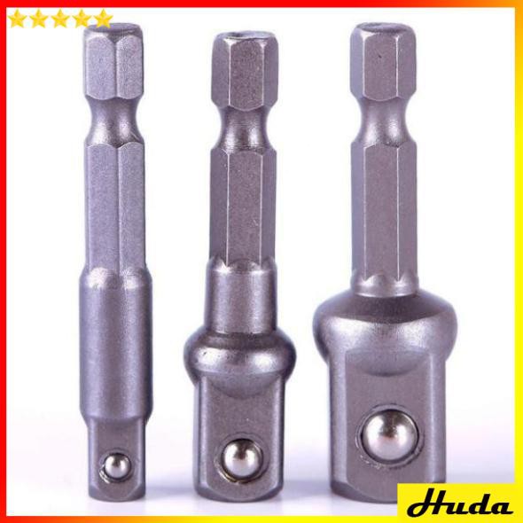 Bộ 3 đầu chuyển vặn khẩu 1/4&quot; 3/8&quot; 1/2&quot; gắn cho máy khoan  -  đồ làm mộc