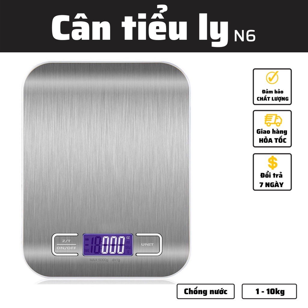 Cân tiểu ly điện tử mini N6 chống nước đinh lượng 1-10kg cân nhà bếp làm bánh nhỏ gọn độ chính xác cao