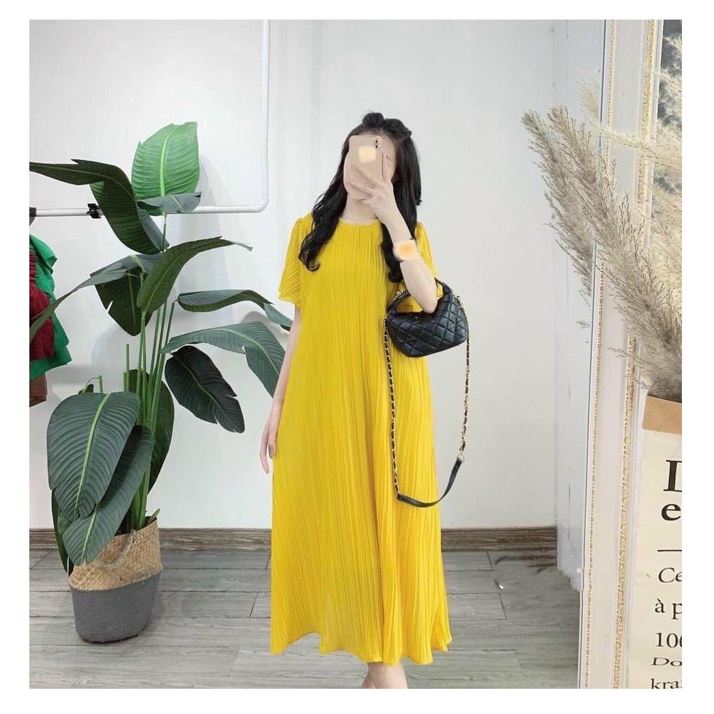 Đầm bầu xếp ly - Váy 2 lớp kín đáo - Chất voan lụa mềm, nhẹ, mát