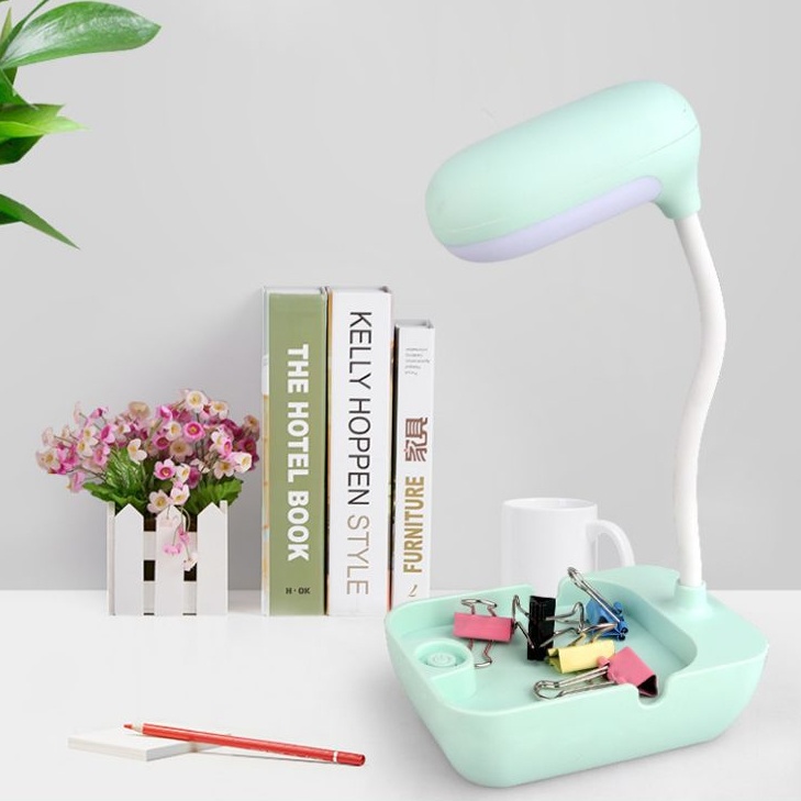 Đèn LED để bàn sạc điện bảo vệ mắt có khay đựng đồ và giá đỡ điện thoại xoay 360 độ hình mầm cây