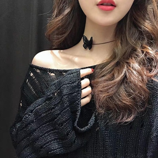 Vòng cổ chocker hình bướm 2 màu đen, trắng