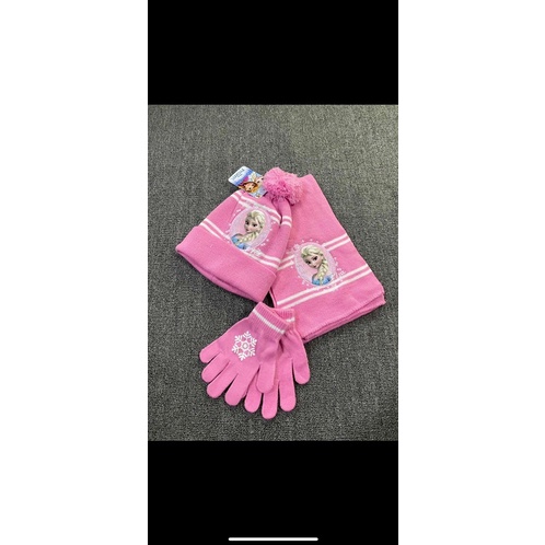 Sét KHĂN +MŨ +GĂNG TAY  3in1 hình Elsa cho bé gái