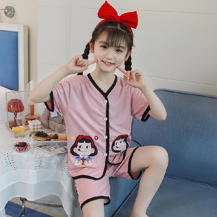 Bộ Đồ Ngủ Tay Ngắn Chất Cotton In Họa Tiết Dễ Thương Cho Bé Gái