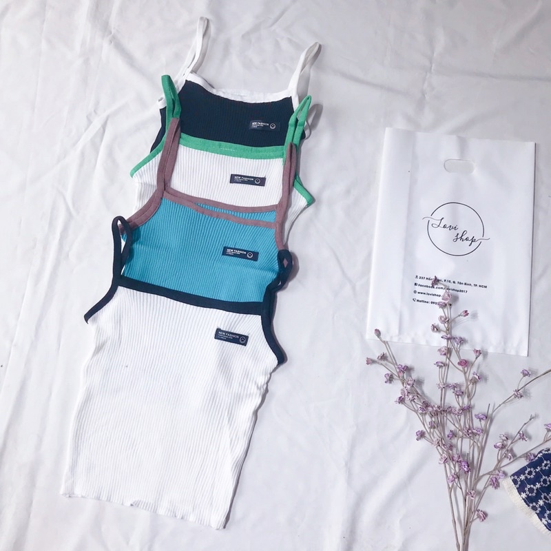 Áo croptop len 2 dây viền nhiều màu LOVI